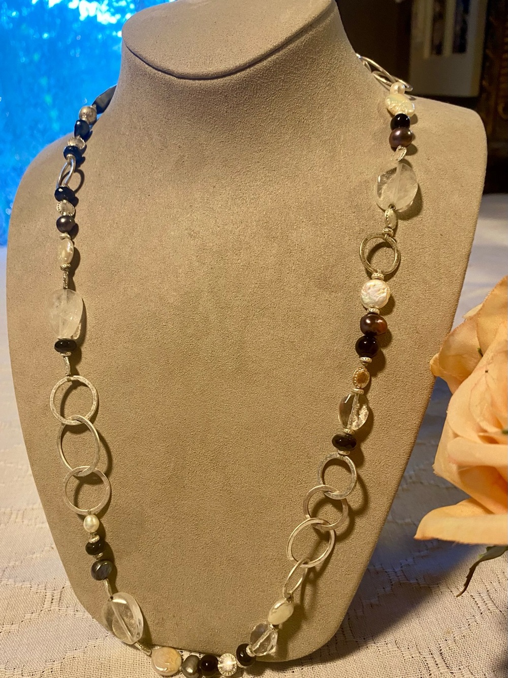 Elegant Mixed-Stone & Pearl Long Necklace